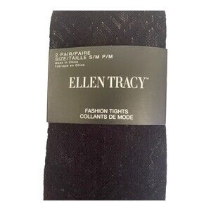 Ellen Tracy Womens Tights Small Fashion Black Lace Witchy Goth Grunge 2 Pair